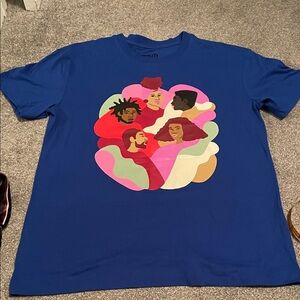 Blue Graphic T-Shirt with Colorful Design
